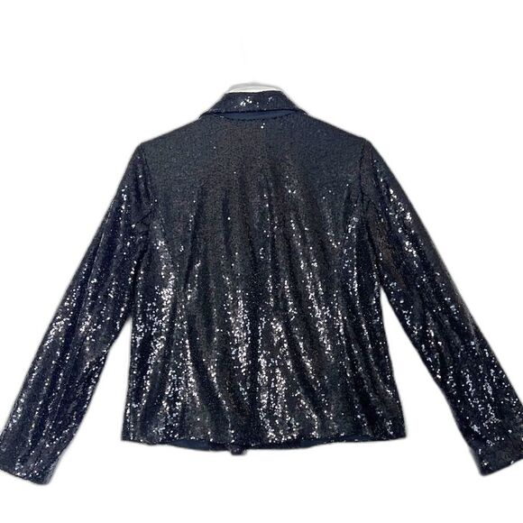 NWOT Colleen Lopez Sparkling Black Sequin Moto Jacket L - Picture 2 of 7